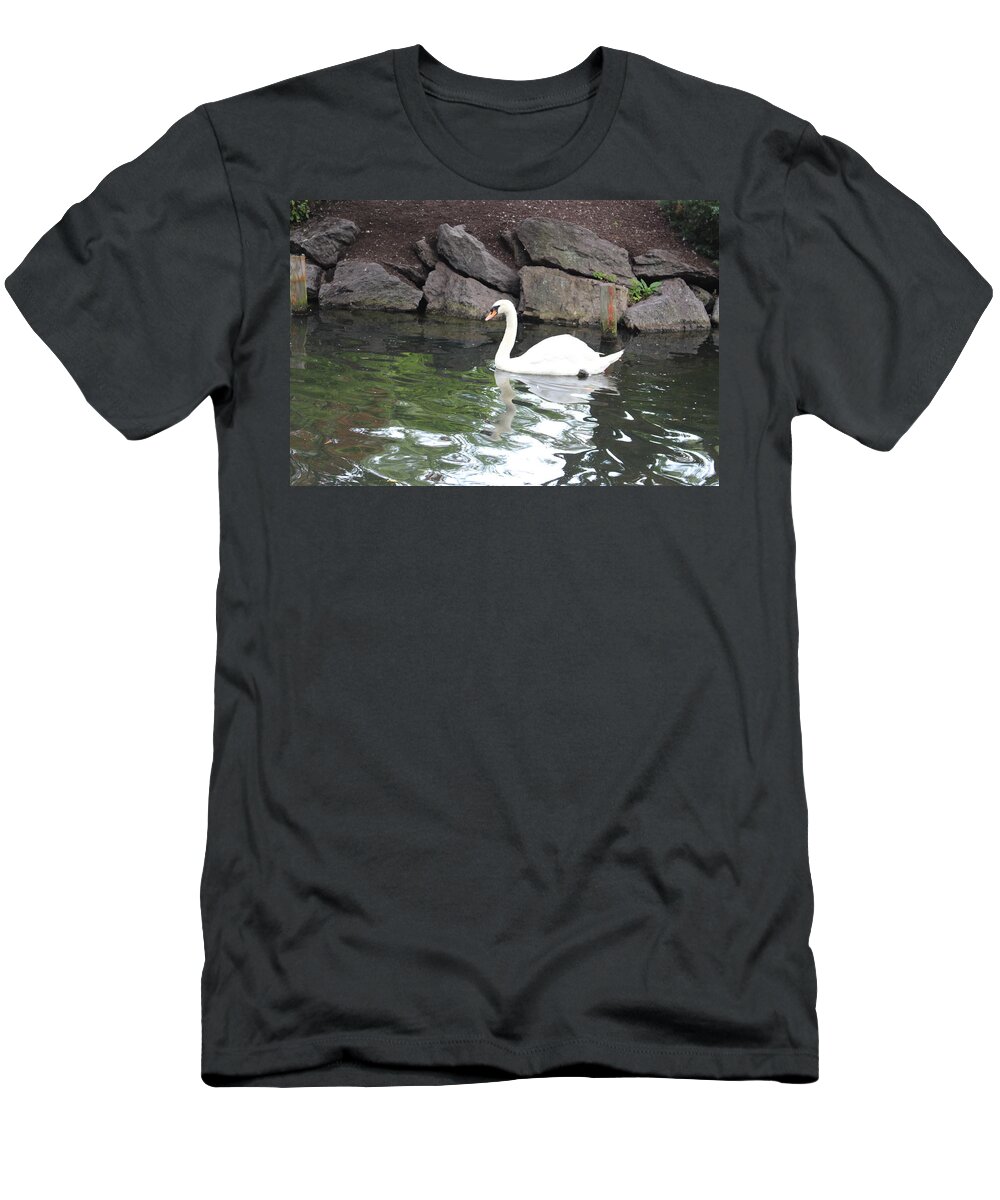 Swan T-Shirt featuring the photograph Swan in Boston Public Garden by Laura Smith