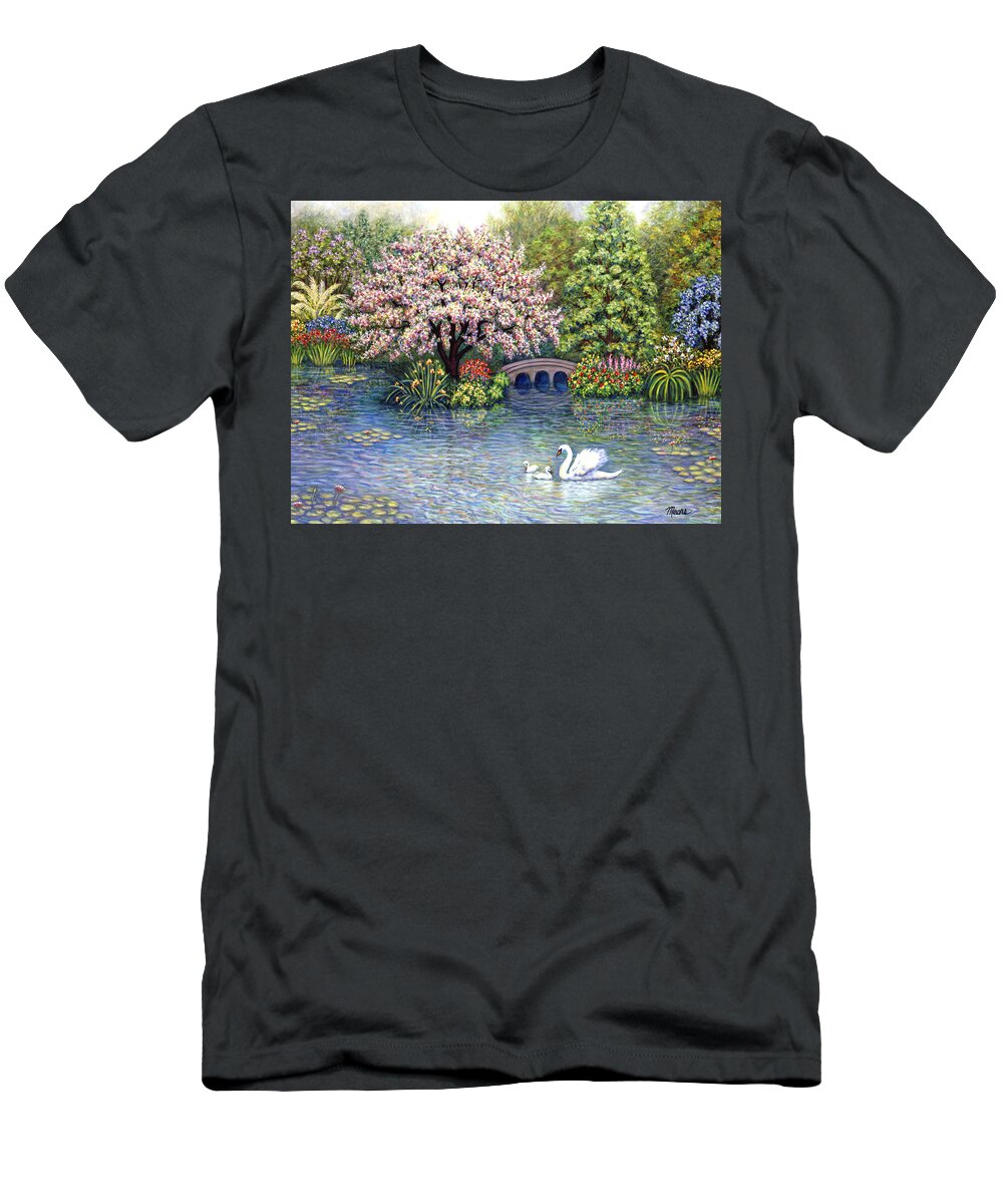 Landscape T-Shirt featuring the painting Swan Lake by Linda Mears