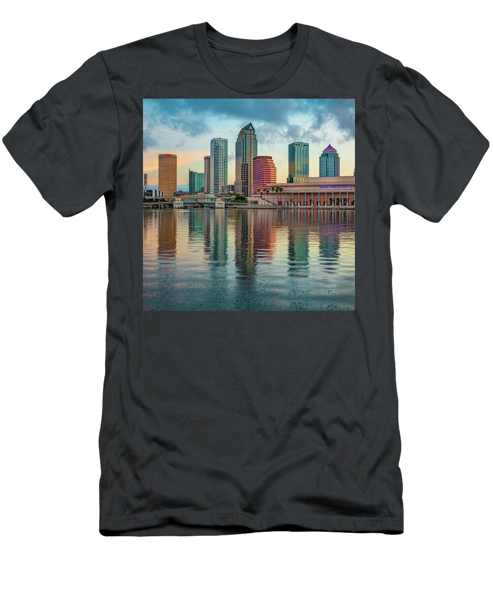 America T-Shirt featuring the photograph Tampa Florida Skyline Reflections on the Bay 1x1 by Gregory Ballos