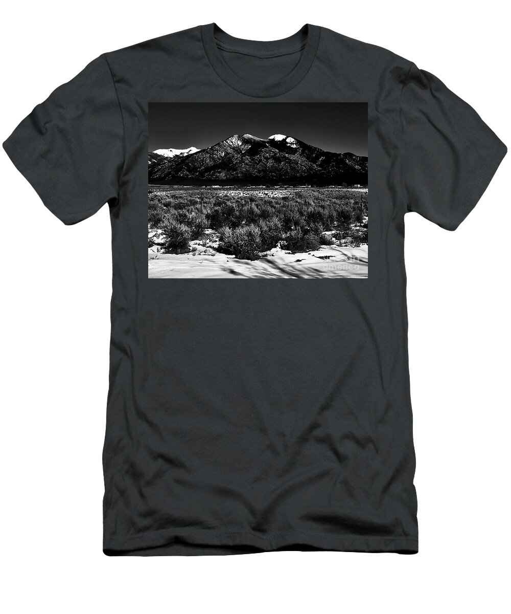 Santa T-Shirt featuring the photograph Taos mountain in the Zone by Charles Muhle