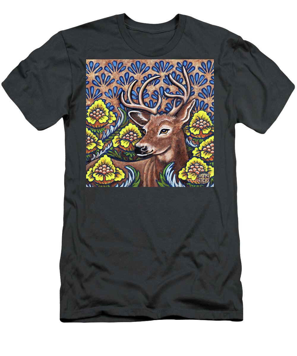 Animal Portrait T-Shirt featuring the painting Tapestry Stag by Amy E Fraser