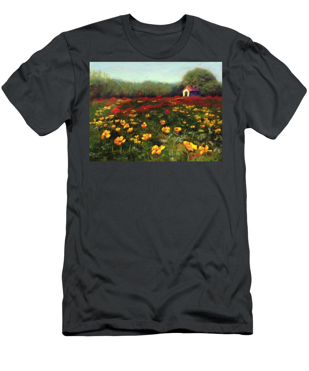 Poppies T-Shirt featuring the painting Texas Poppies by Jan Chesler