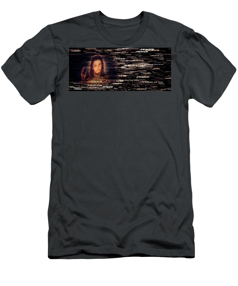 Christ T-Shirt featuring the photograph text portrait of Merciful Jesus by Vivida Photo PC