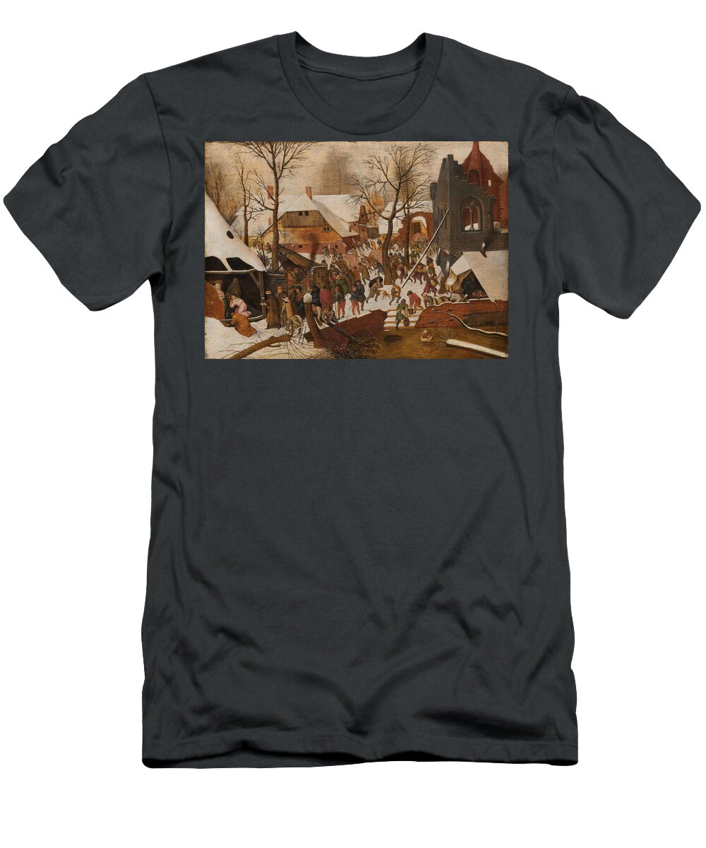 Oil On Panel T-Shirt featuring the painting The Adoration of the Magi. by Pieter Brueghel -II-