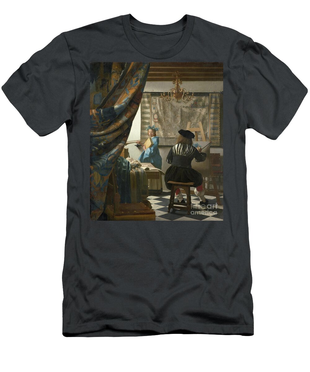 Jan Vermeer T-Shirt featuring the painting The Artist's Studio, C.1665-66 (oil On Canvas) by Jan Vermeer