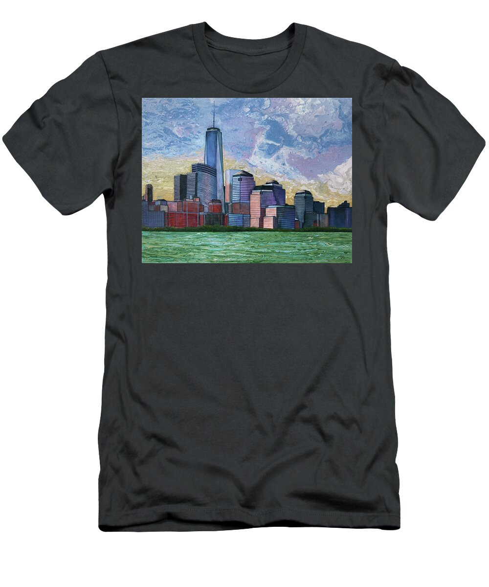 New York T-Shirt featuring the painting The Big Apple by Mr Dill