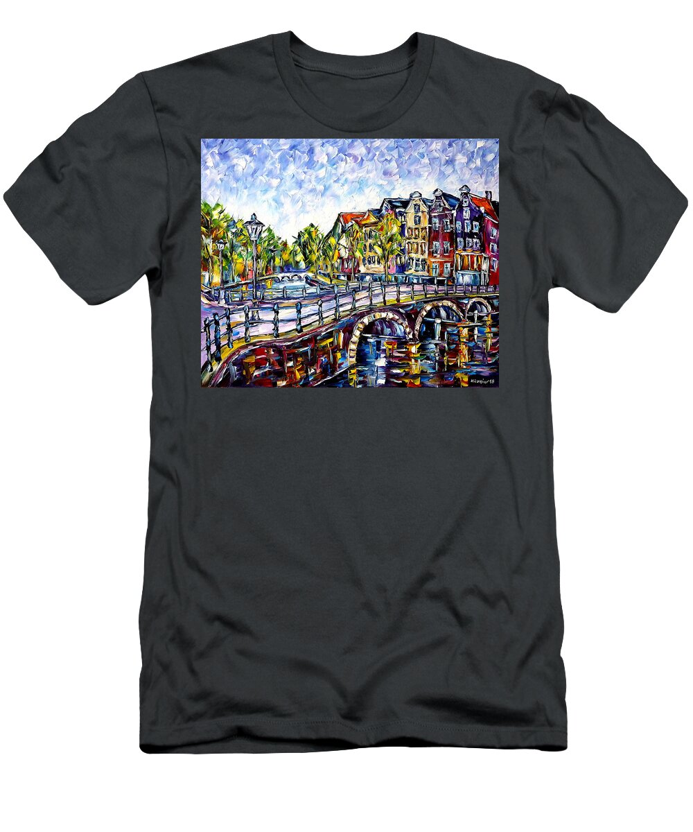 Beautiful Amsterdam T-Shirt featuring the painting The Canals Of Amsterdam by Mirek Kuzniar