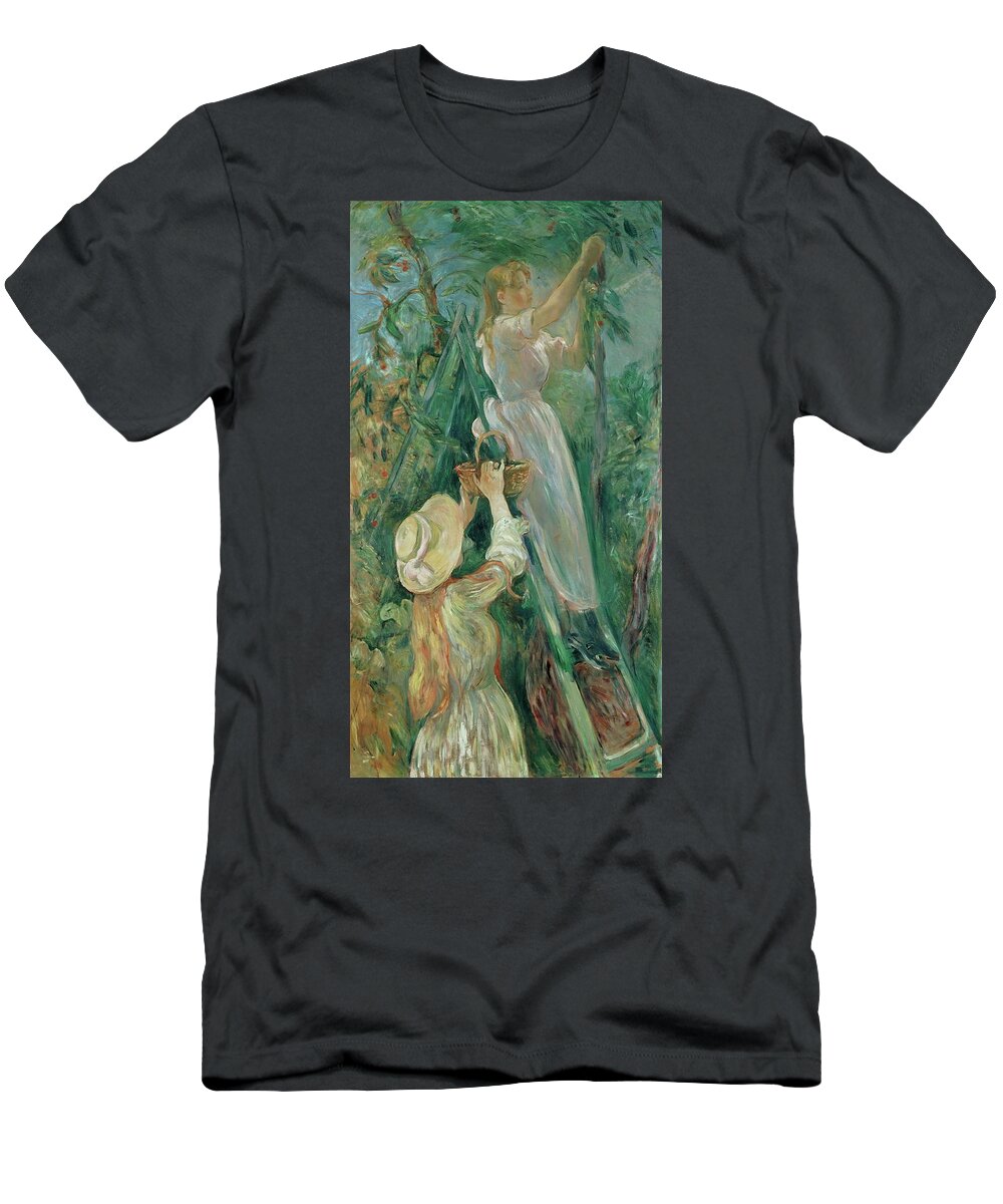 Berthe Morisot T-Shirt featuring the painting The cherry-pickers. Canvas. by Berthe Morisot -1841-1895-