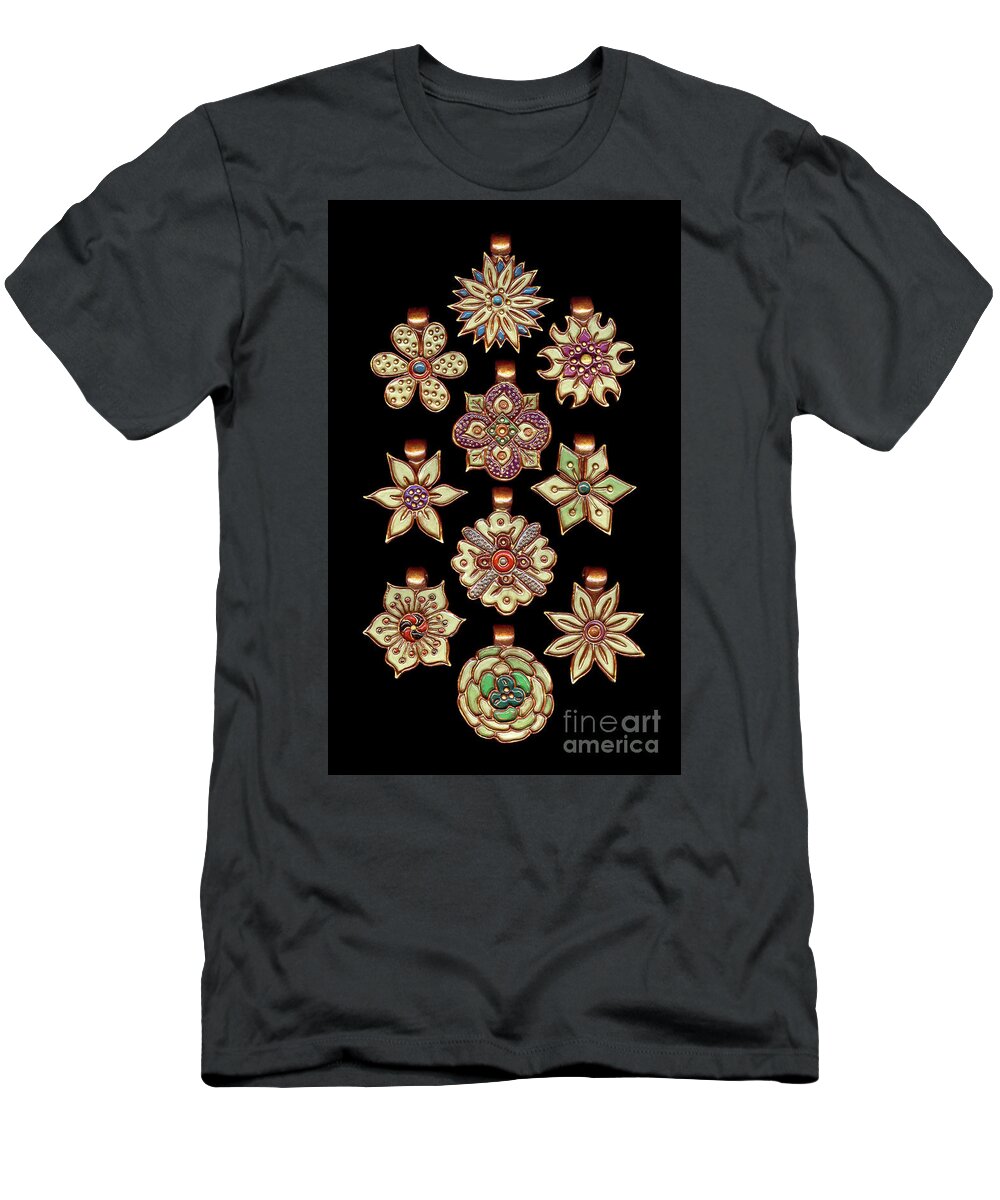 Polymer Clay T-Shirt featuring the jewelry The Exalted Beauty Empress Medallions. Early Wheat by Amy E Fraser