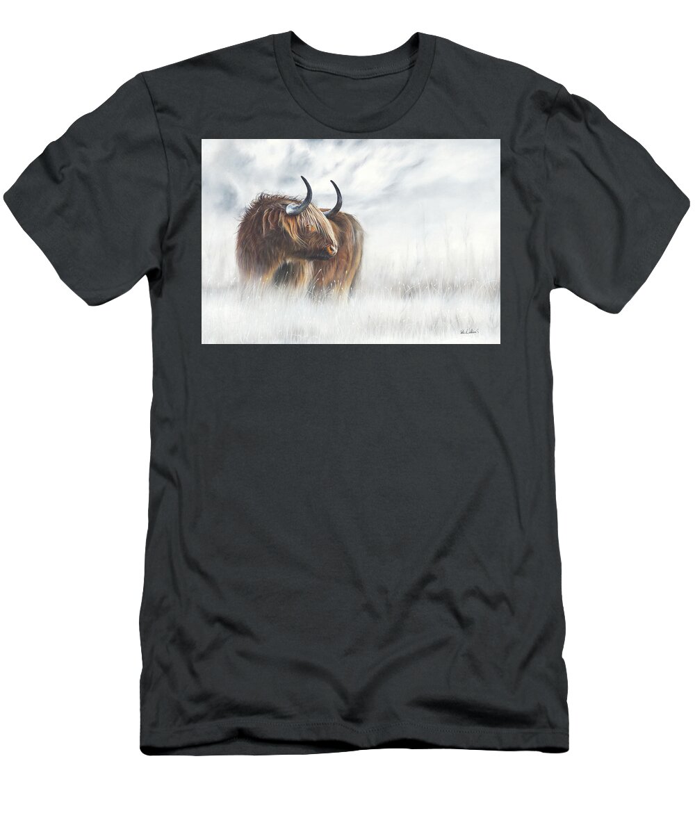 Highland Cow T-Shirt featuring the painting The Highlander by Peter Williams