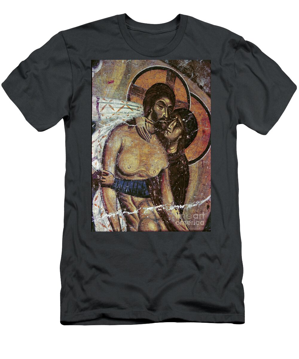 Mourning T-Shirt featuring the painting The Lamentation by Byzantine School