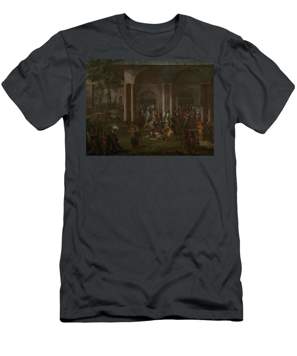 18th Century Art T-Shirt featuring the painting The Murder of Patrona Halil and His Followers by Jean Baptiste Vanmour