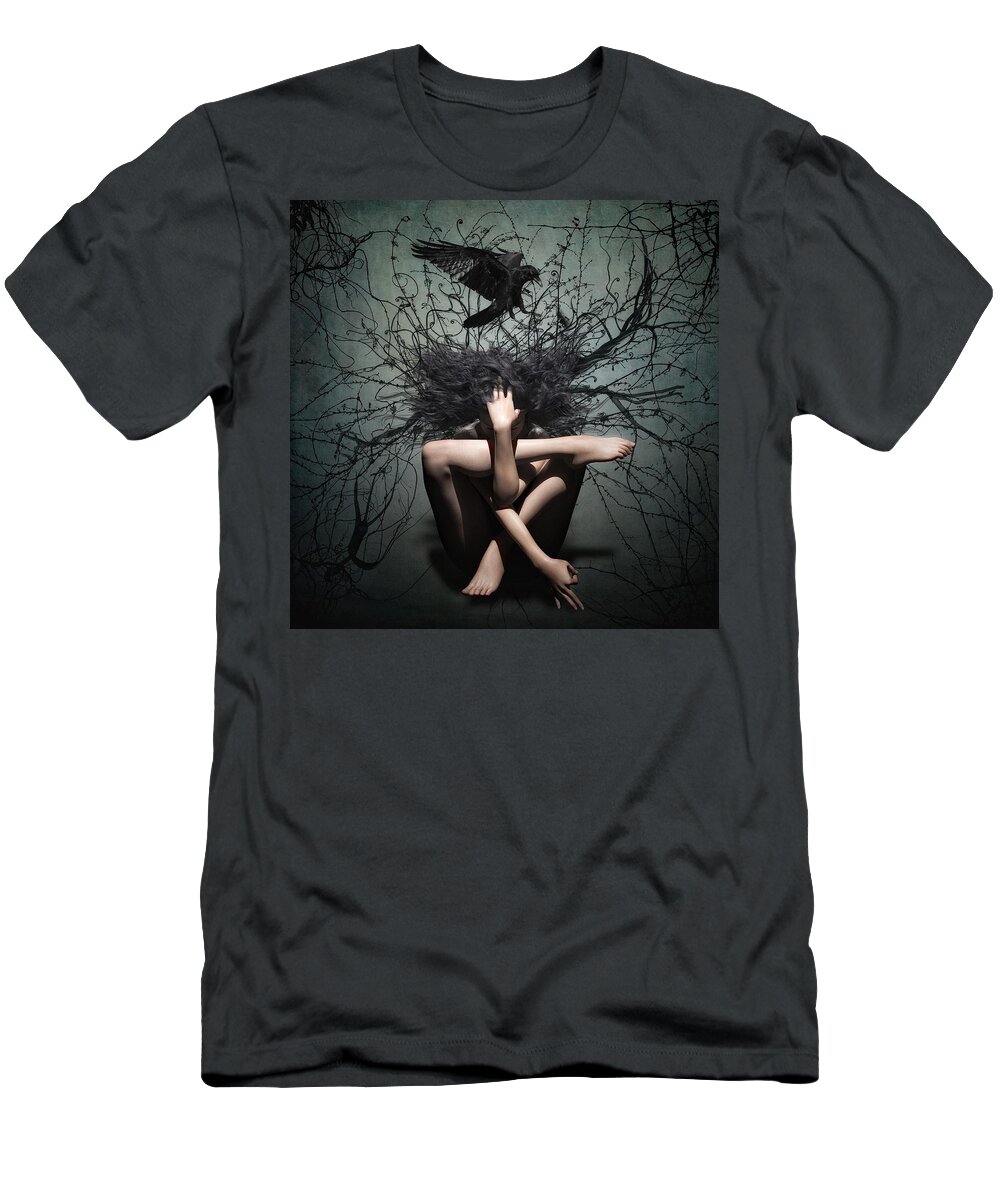 Yoga Nest Bird Surreal Surrealism Dark T-Shirt featuring the digital art The Nest by Alisa Williams