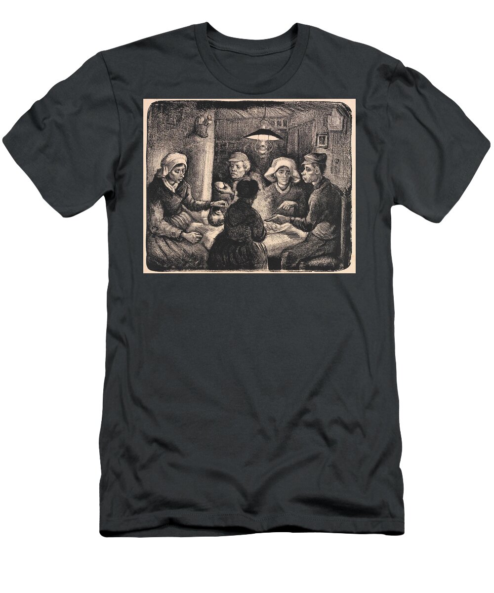 Lithography T-Shirt featuring the drawing The Potato Eaters. by Vincent van Gogh -1853-1890-
