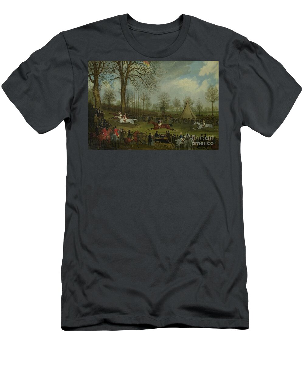 The St Albans Grand Steeplechase Of March 8 T-Shirt featuring the painting The St Albans Grand Steeplechase Of March 8 1832 by James Pollard