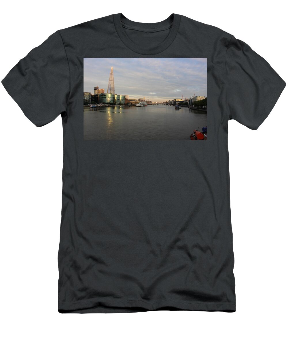 River T-Shirt featuring the photograph The Thames and Shard at Night by Laura Smith