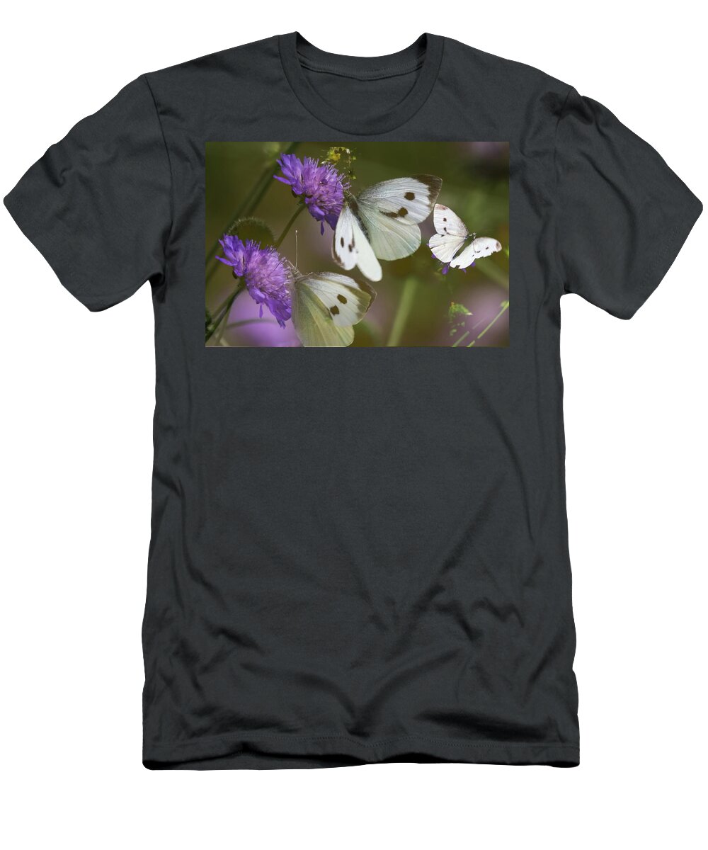 Butterfly T-Shirt featuring the photograph Three Small White Butterflies by Jeff Townsend