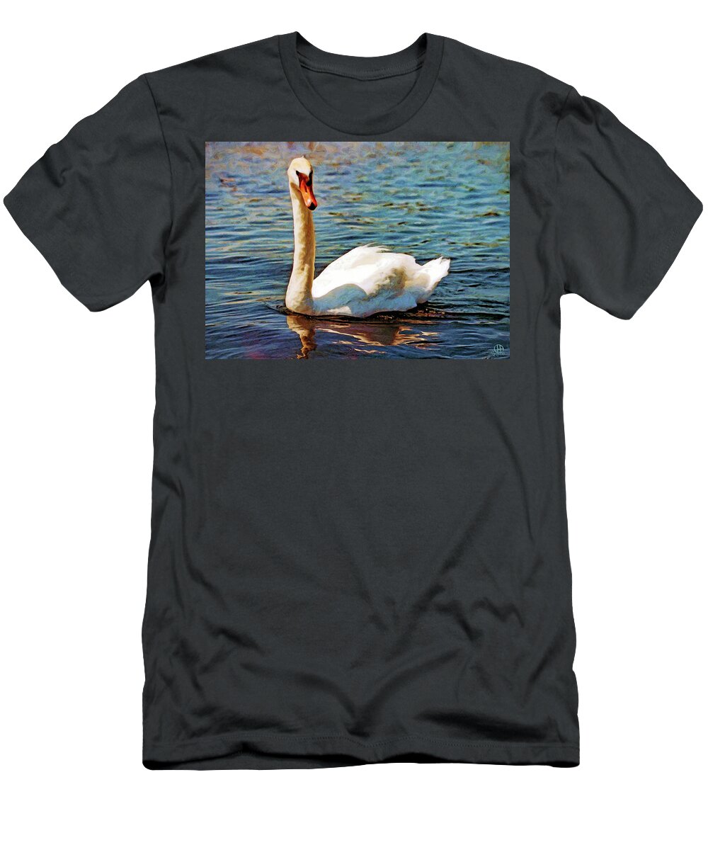 Swan T-Shirt featuring the digital art Torch Lake Swan by Gary Olsen-Hasek