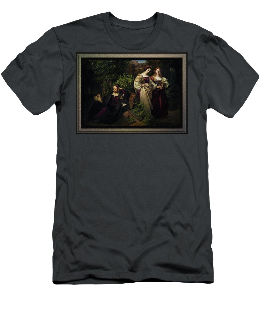 Torquato Tasso T-Shirt featuring the painting Torquato Tasso and the Two Leonores by Karl Ferdinand Sohn by Rolando Burbon