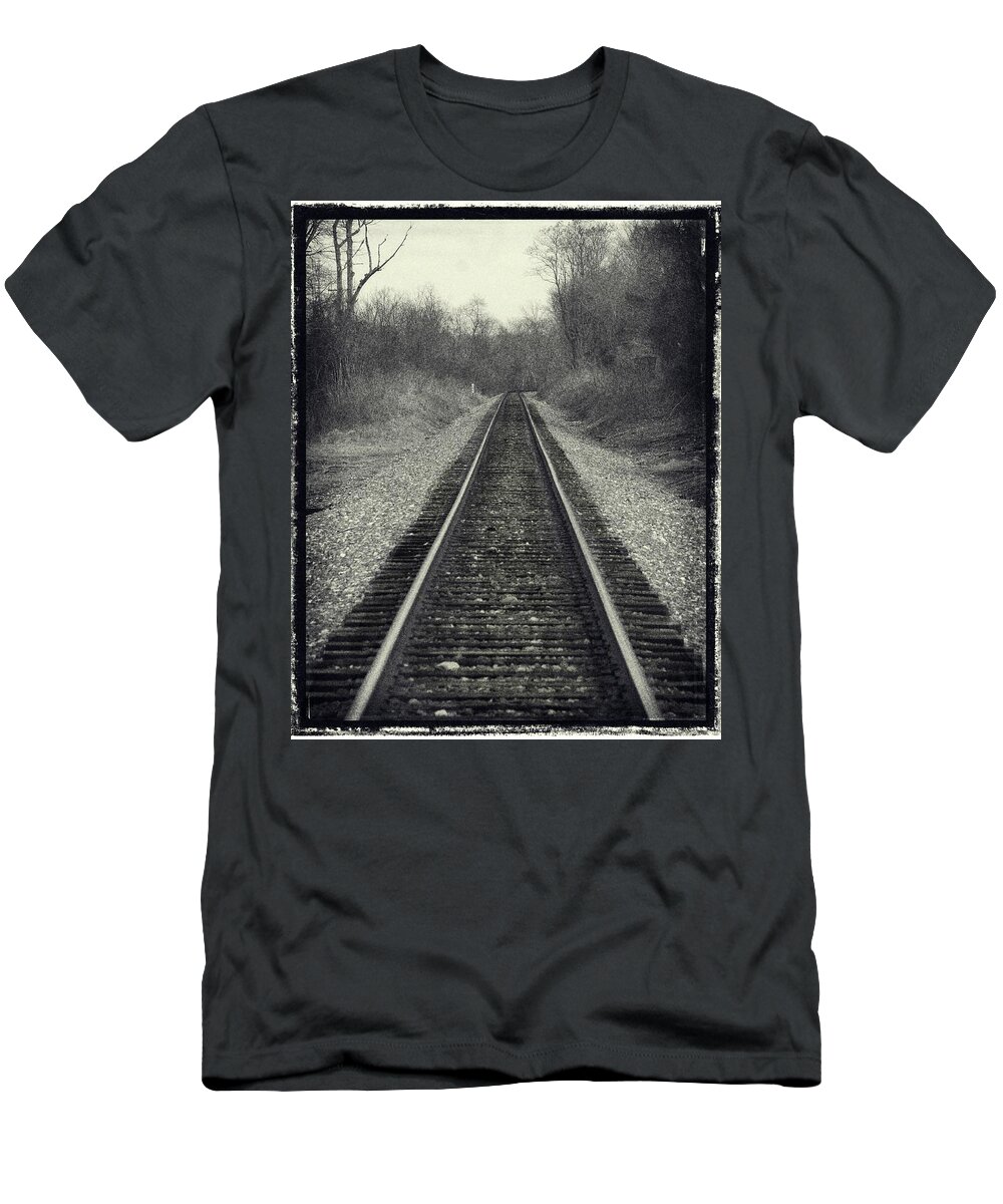 Railroad Trains T-Shirt featuring the photograph Tracks To Somewhere by M Three Photos