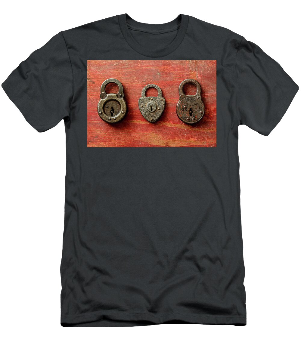 Padlocks T-Shirt featuring the photograph Three Antique Padlocks by David Smith