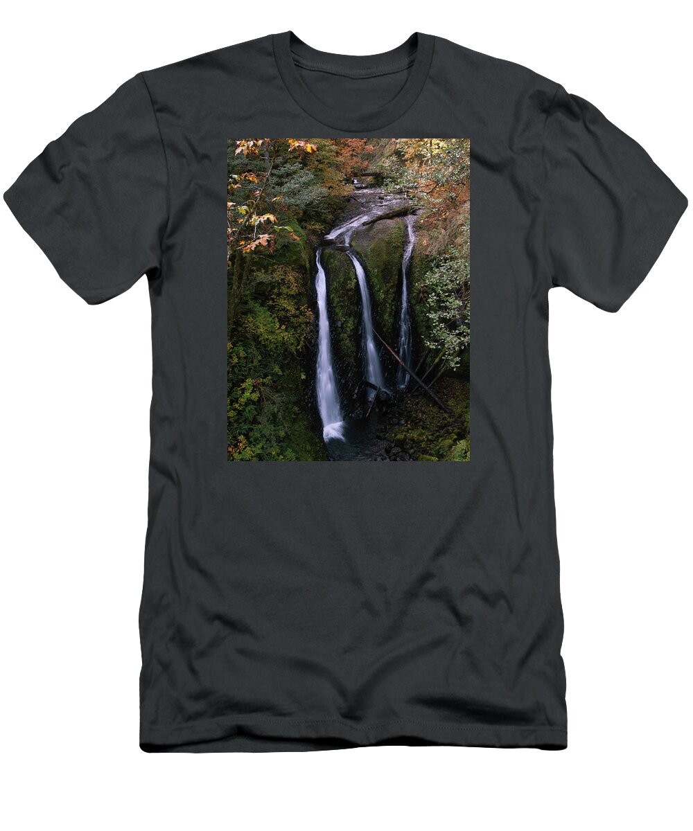 Waterfall T-Shirt featuring the photograph Triple Falls by Steven Clark