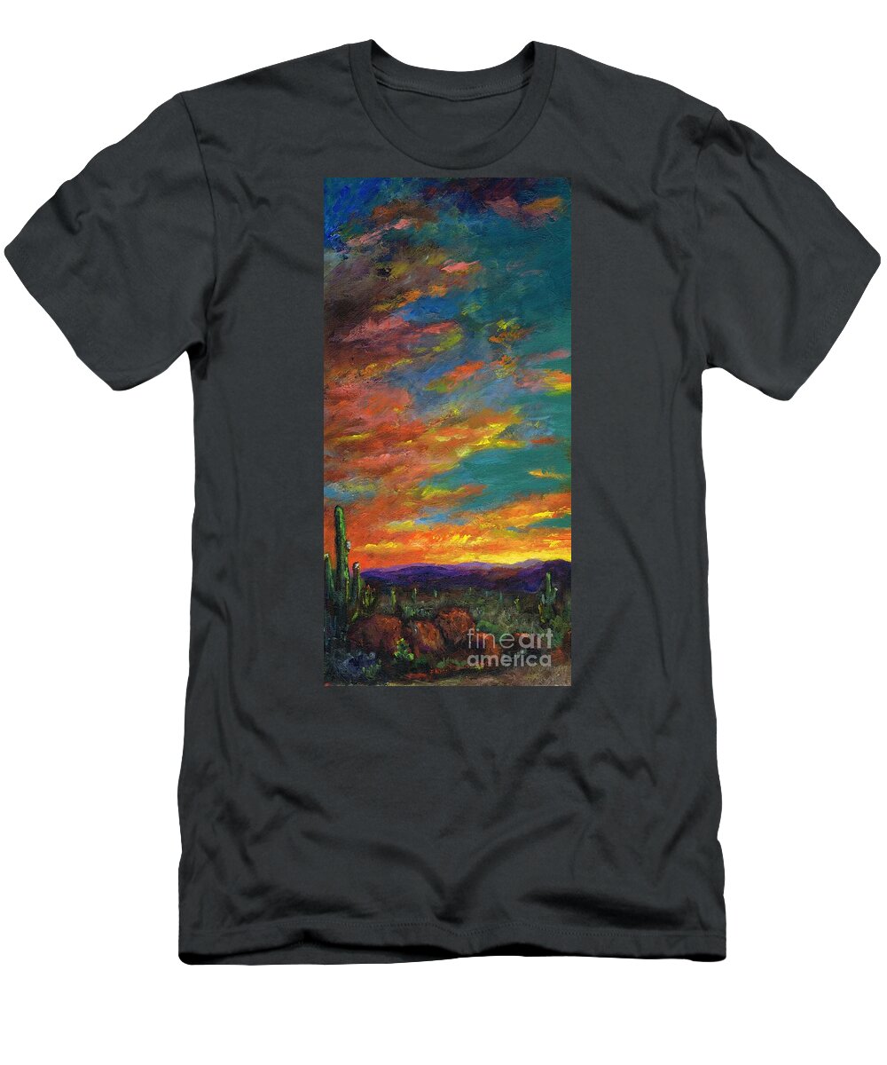 Desert T-Shirt featuring the painting Triptych 1 Desert Sunset by Frances Marino