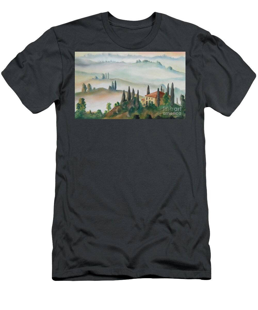 Landscape T-Shirt featuring the painting Tuscan Mist by Petra Burgmann
