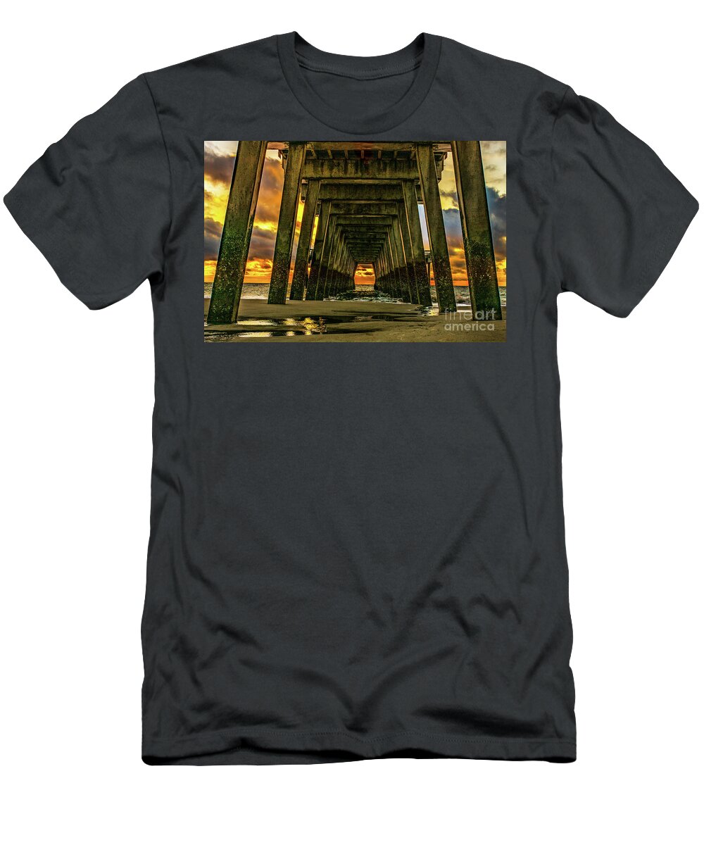 Sunrise T-Shirt featuring the photograph Tybee Pier Sunrise by Nick Zelinsky Jr
