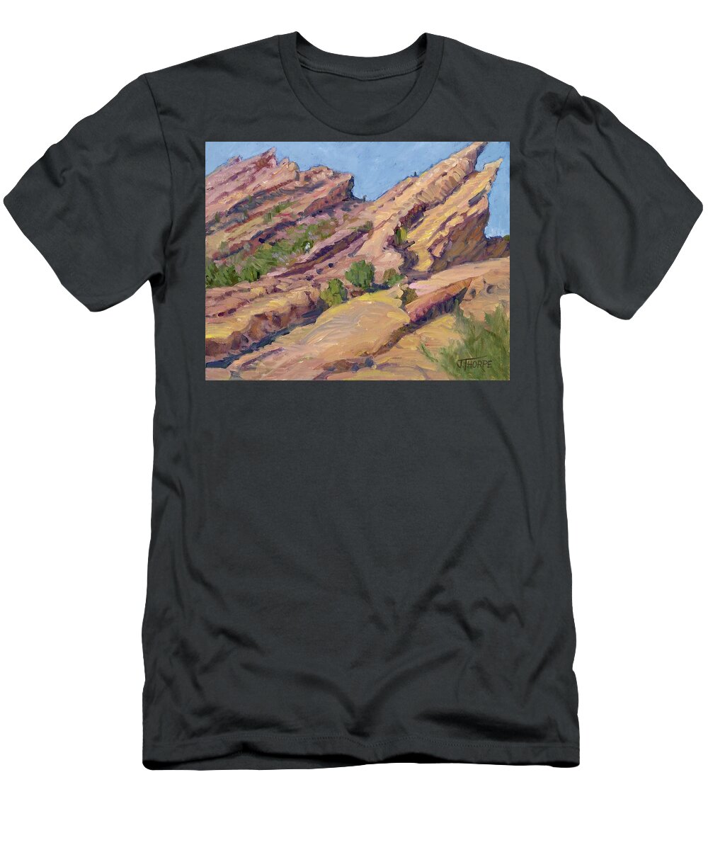 Vasquez Rocks T-Shirt featuring the painting Vasquez Tilt by Jane Thorpe