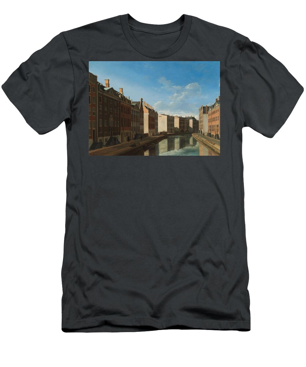 Gerrit Adriaensz. Berckheyde T-Shirt featuring the painting View of the Golden Bend in the Herengracht. The 'Golden Bend' in the Herengracht, Amsterdam, Seen... by Gerrit Adriaensz Berckheyde