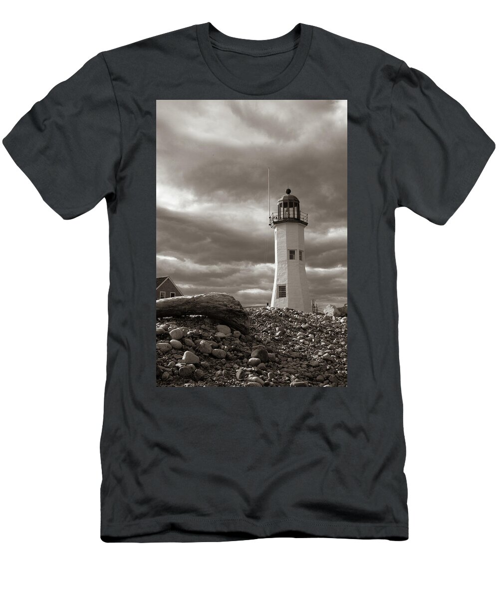 Scenic Scituate Lighthouse T-Shirt featuring the photograph Vintage image of Scituate Lighthouse by Jeff Folger
