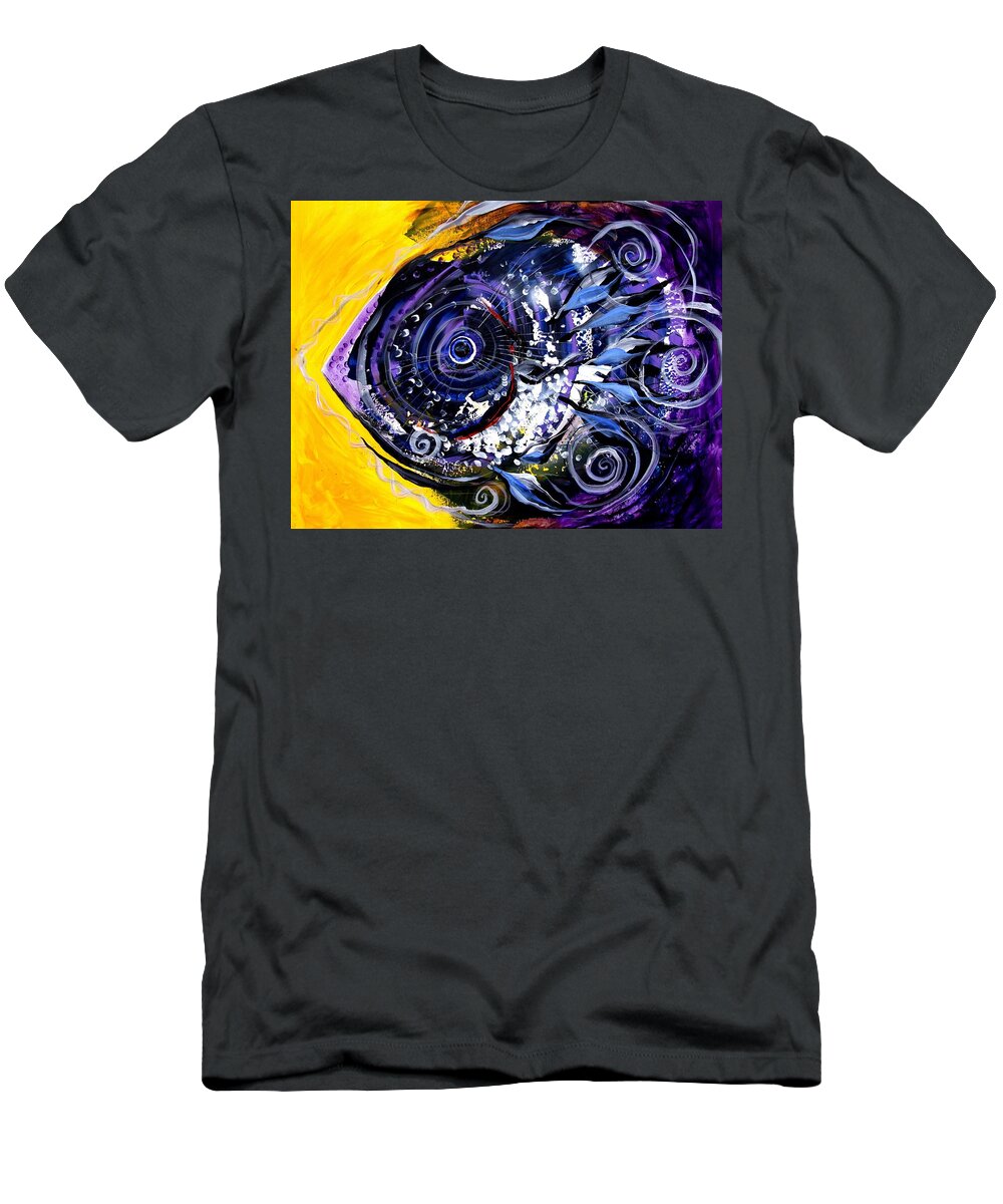 Fish T-Shirt featuring the painting Violet Tri-Fish by J Vincent Scarpace