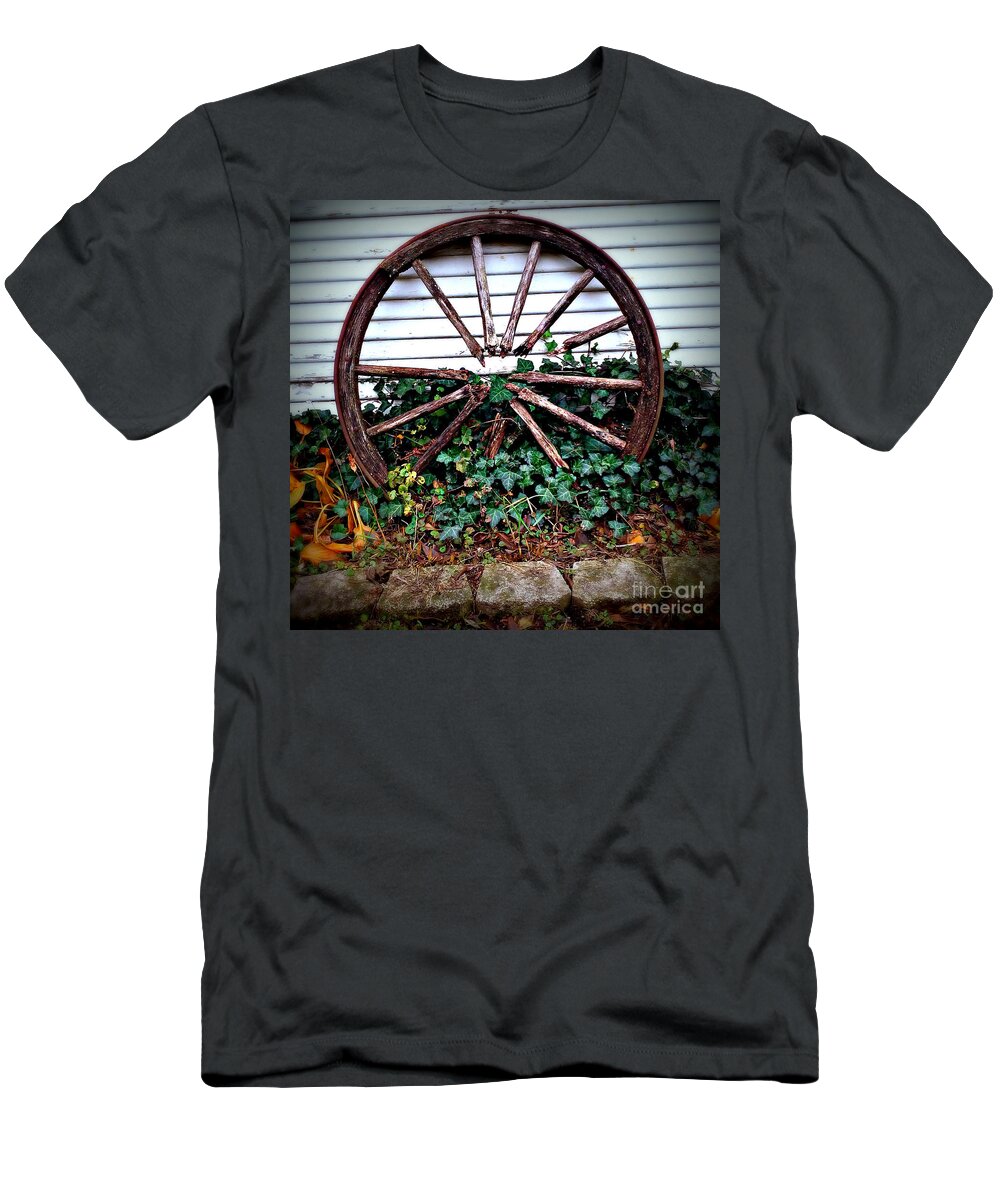 Square T-Shirt featuring the photograph Wagon Wheel Circle and Lines by Frank J Casella