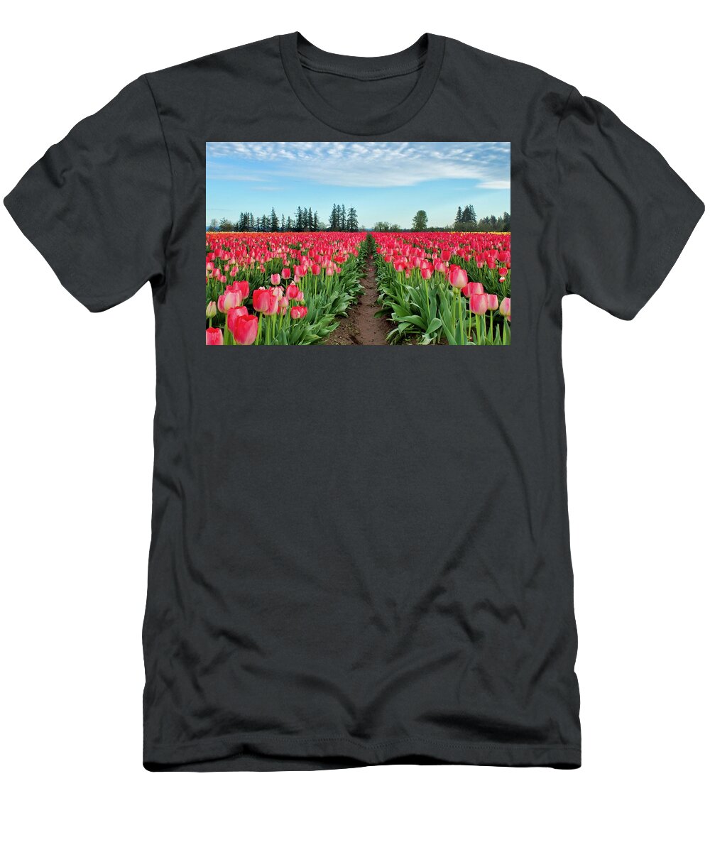 Tulip T-Shirt featuring the photograph Walk In The Tulips by Brian Eberly