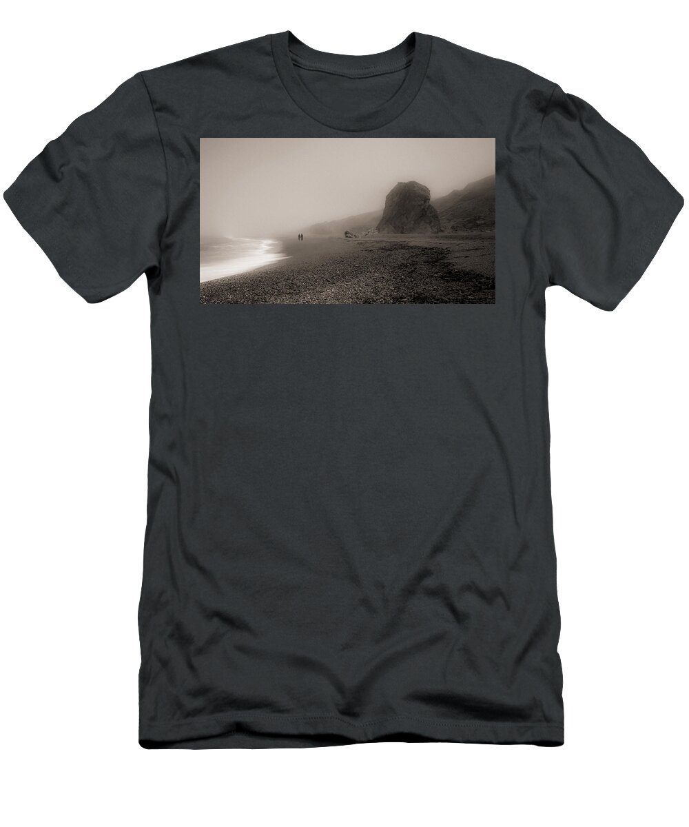 Goat Rock T-Shirt featuring the photograph Two walking on the beach by Alessandra RC