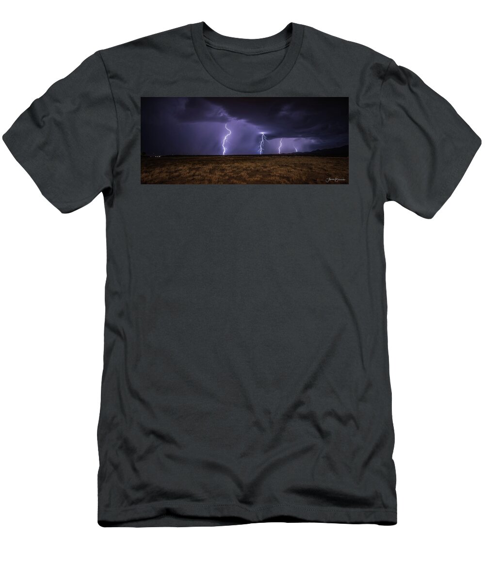 Lightning T-Shirt featuring the photograph Walking the Line by Aaron Burrows