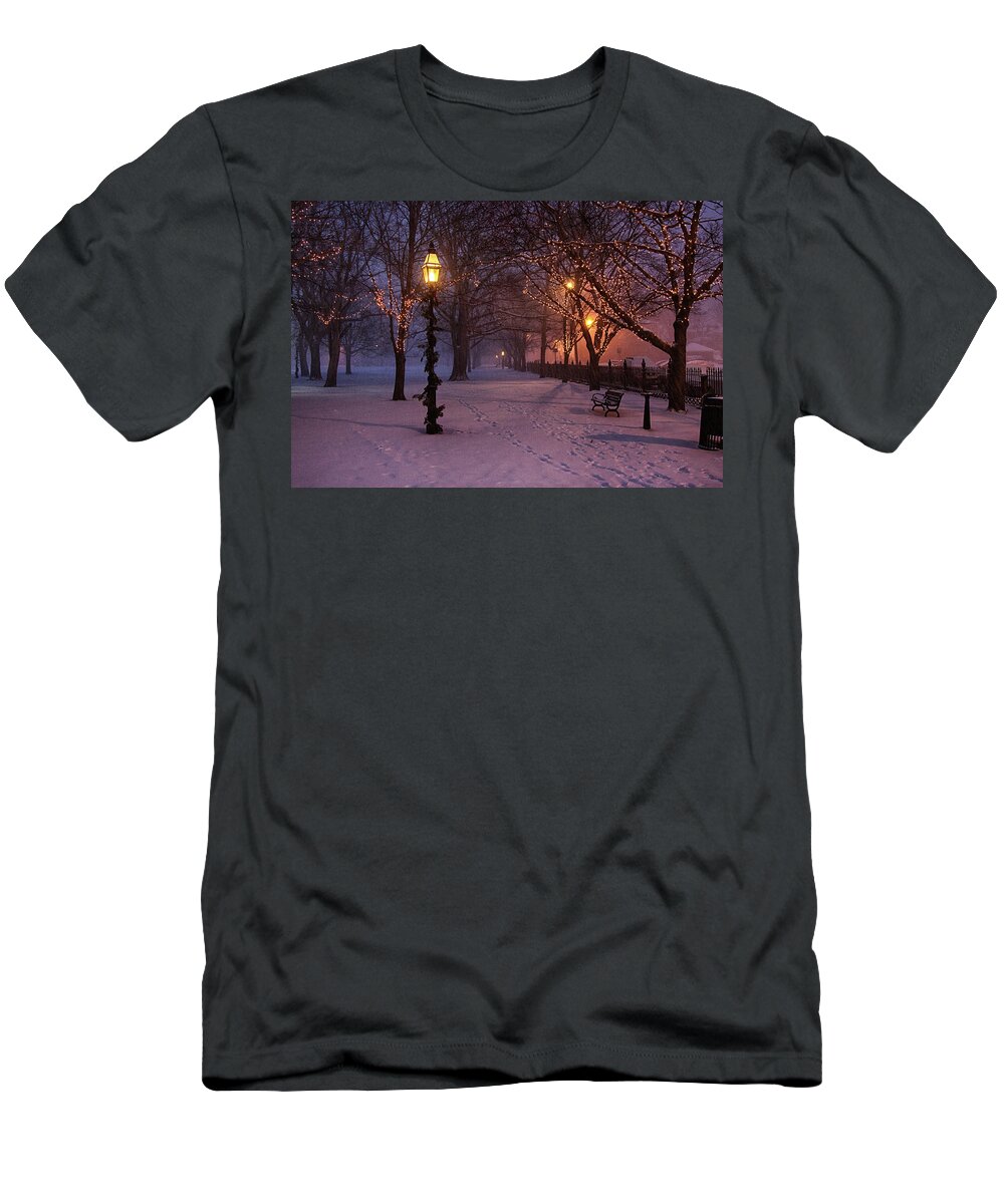 Salem Common T-Shirt featuring the digital art Walking the path on Salem MA Common by Jeff Folger