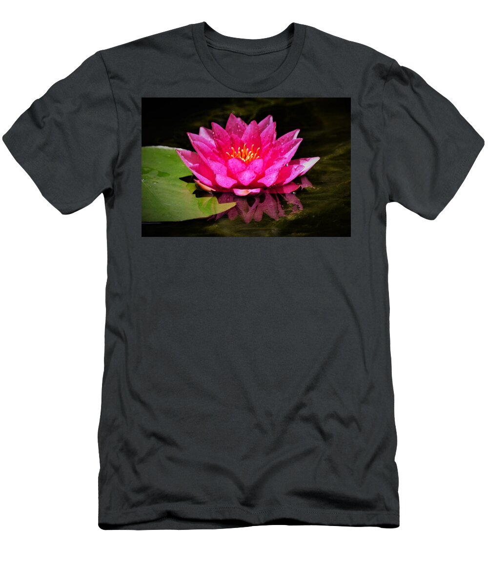 Hot Pink Water Lily T-Shirt featuring the photograph Water Lily Reflection by Mary Ann Artz