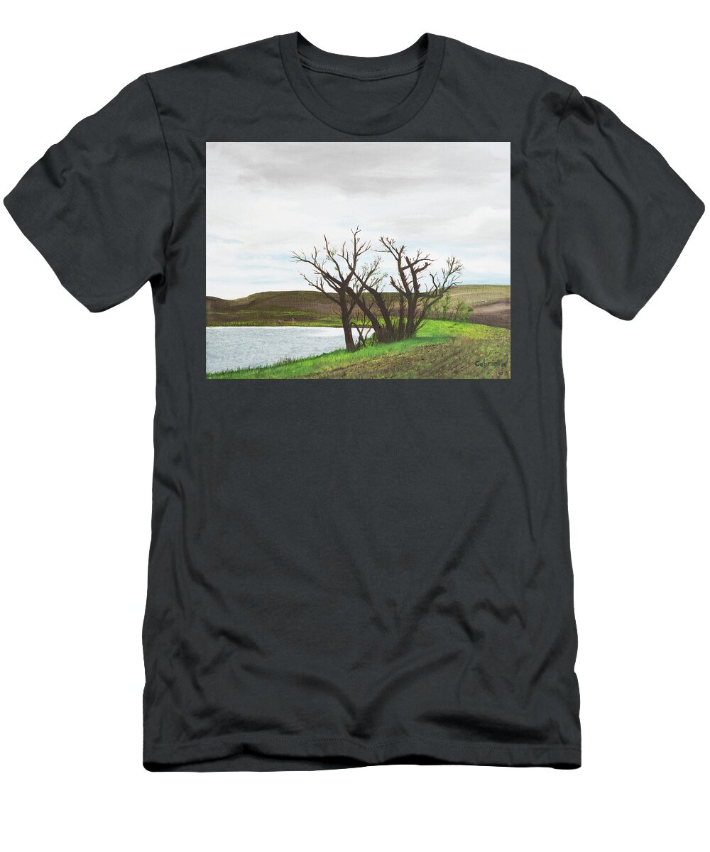 Trees T-Shirt featuring the painting Watering Hole by Gabrielle Munoz