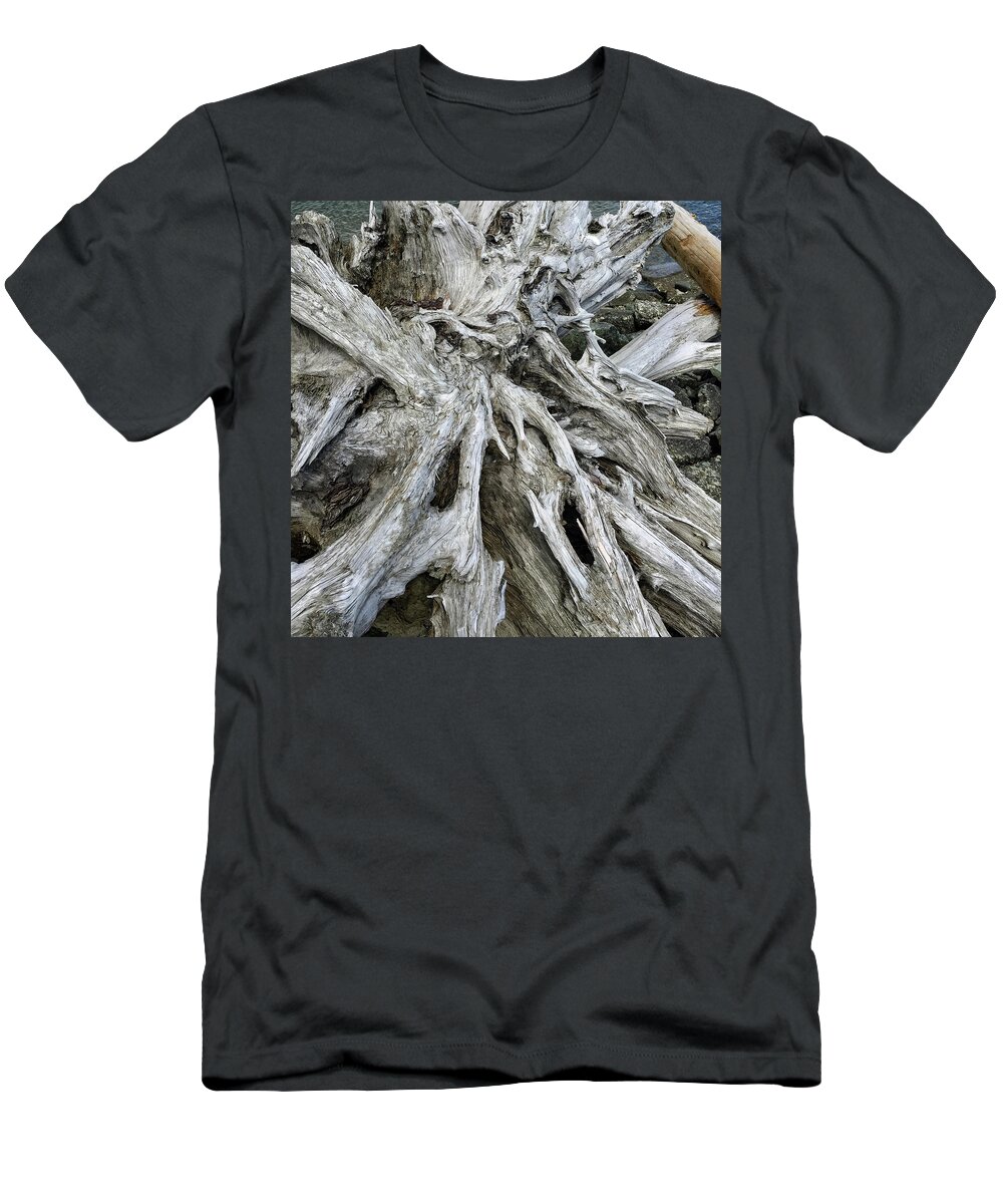 Driftwood T-Shirt featuring the photograph Weathered Driftwood by Mark Duehmig