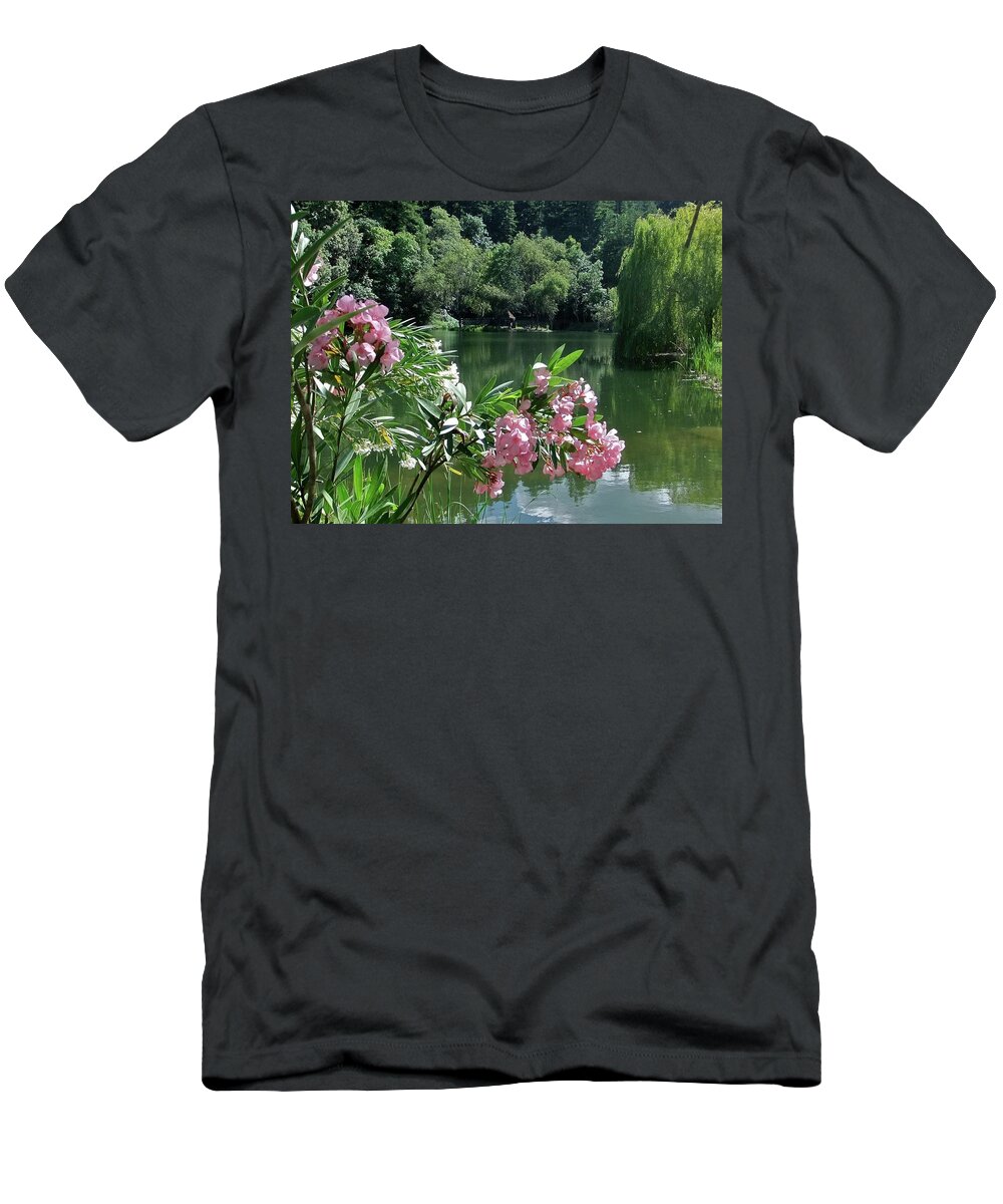 Flowers T-Shirt featuring the photograph Weeping Willow Pond by Kathy Ozzard Chism