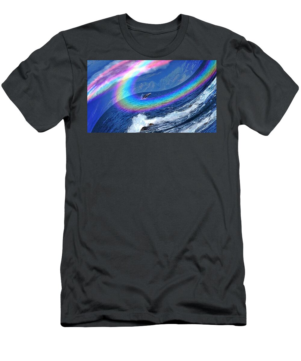Whale T-Shirt featuring the digital art Whale Waterfall With Extra Watery Water by Bill King