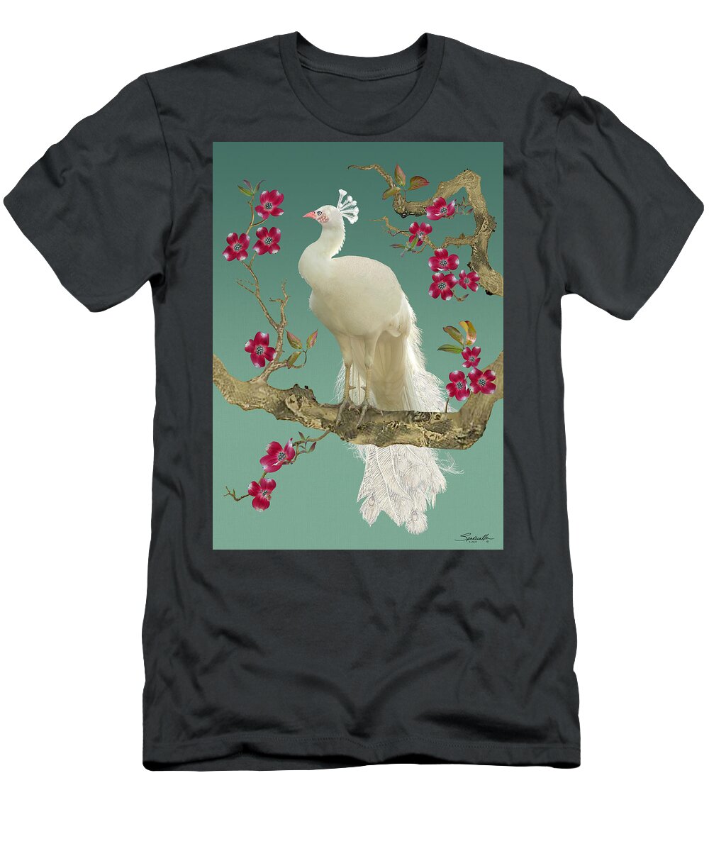 Bird T-Shirt featuring the digital art White Peacock by M Spadecaller