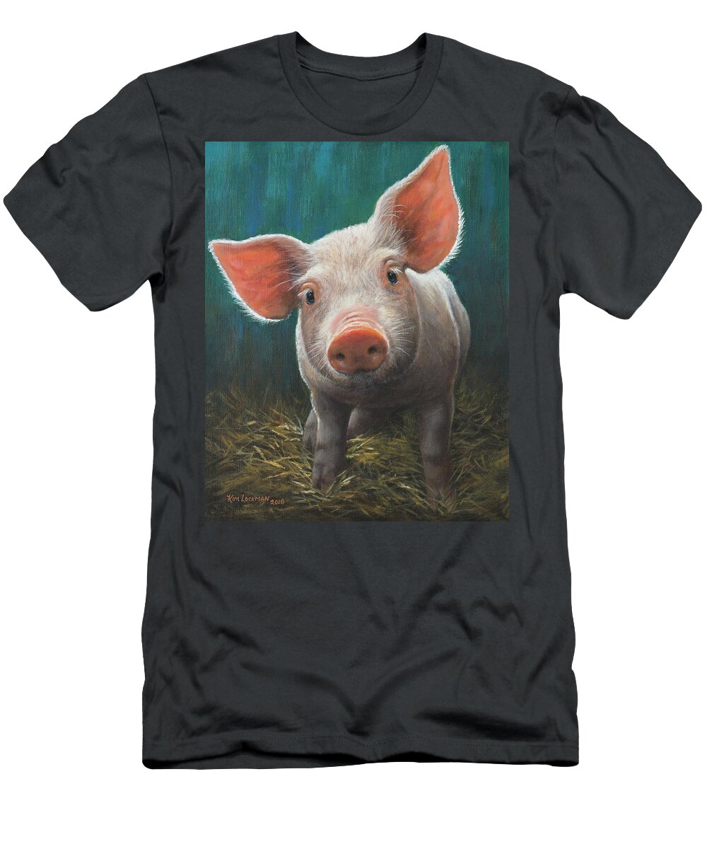Pig T-Shirt featuring the painting Wilbur by Kim Lockman