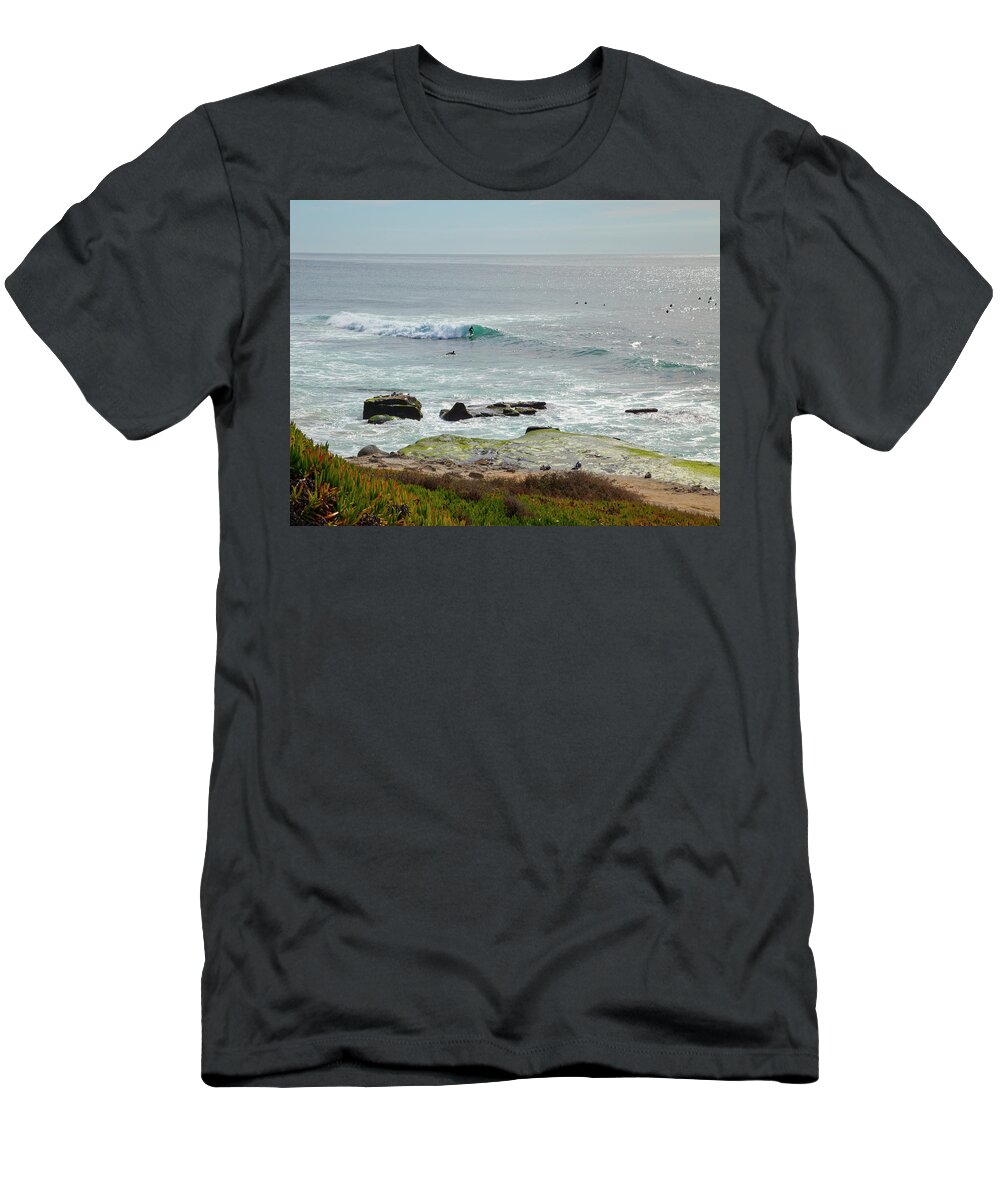 California Beach T-Shirt featuring the photograph Wind n Sea Surfer in Wave by Catherine Walters