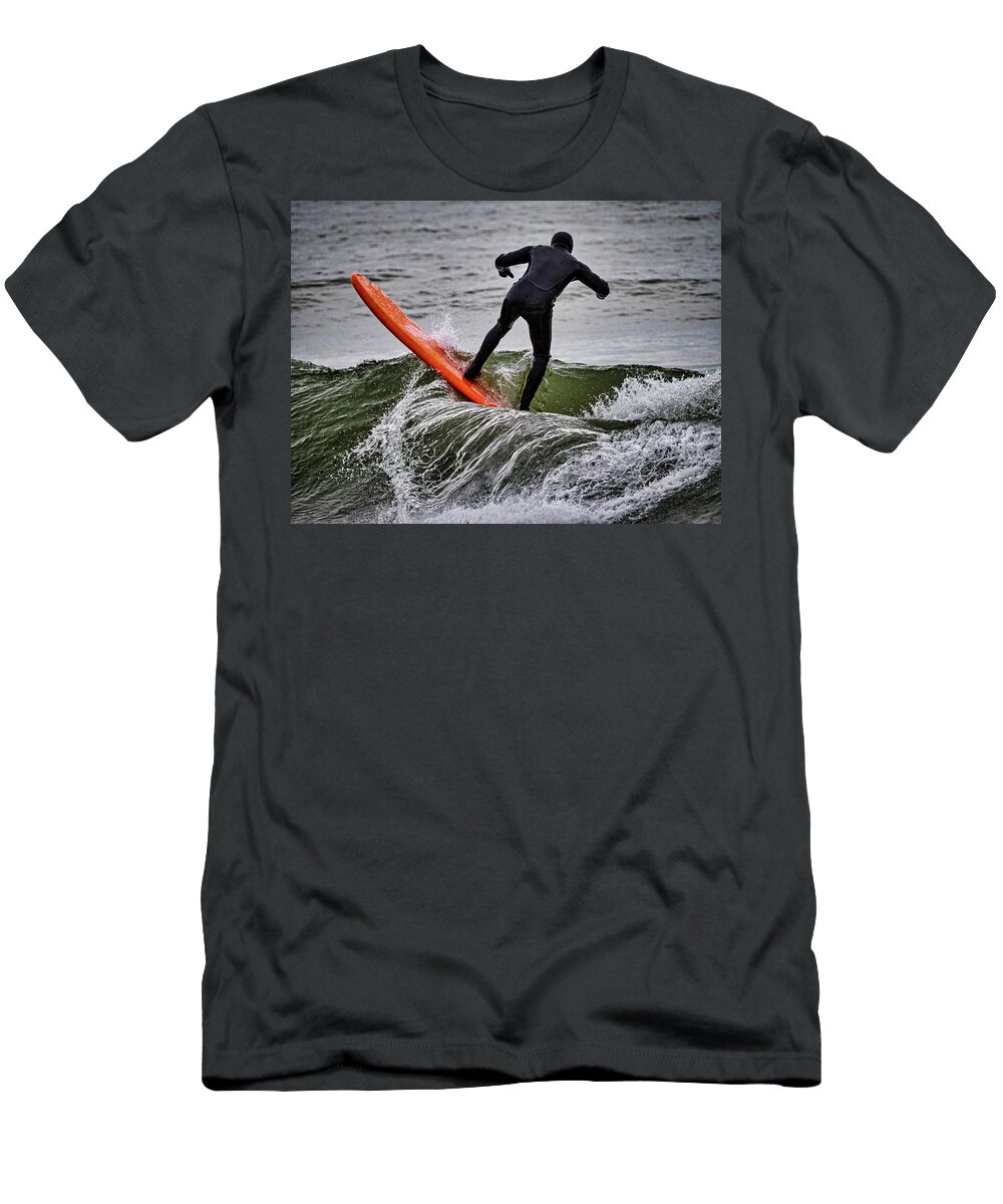 Surfer T-Shirt featuring the photograph Winter Shore break by David Kay