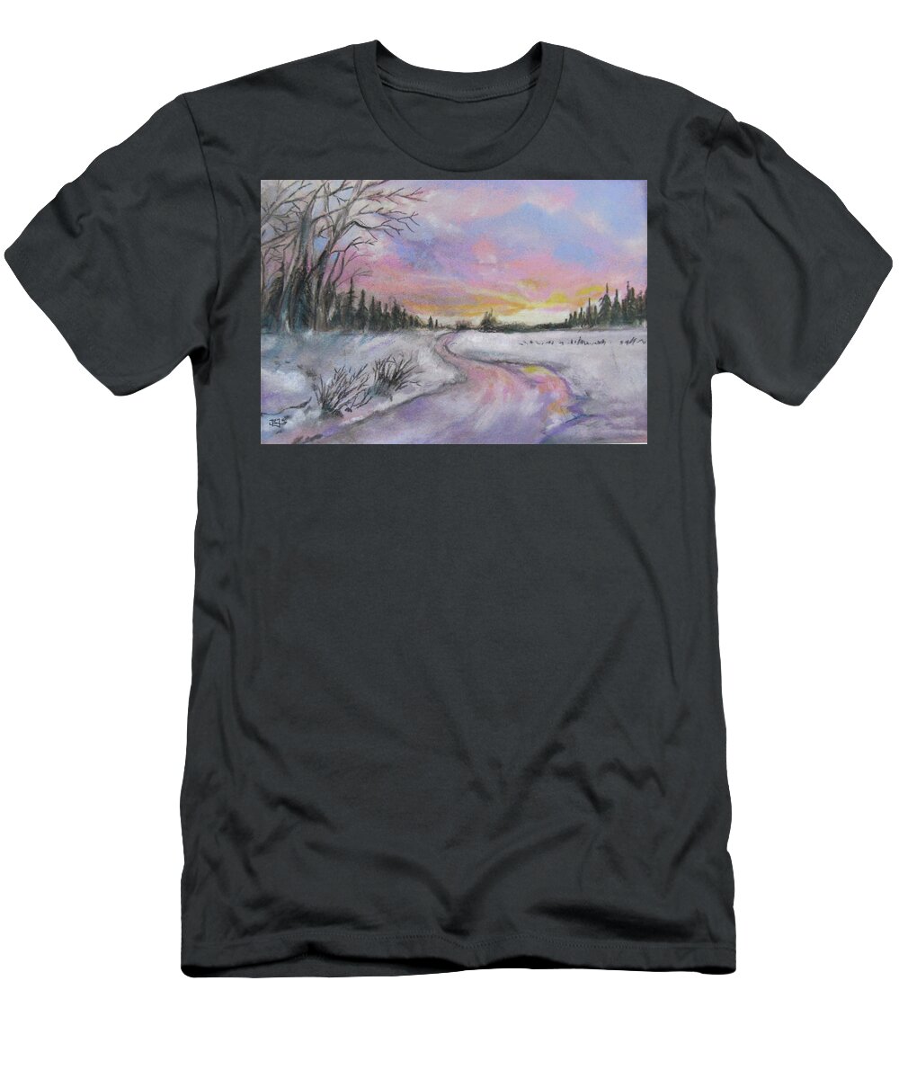 Winter T-Shirt featuring the pastel Winter Twilight by Jean Batzell Fitzgerald