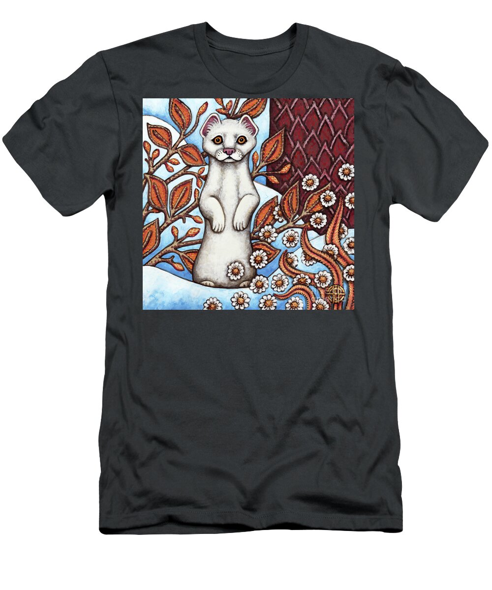 Animal Portrait T-Shirt featuring the painting Winter Weasel by Amy E Fraser