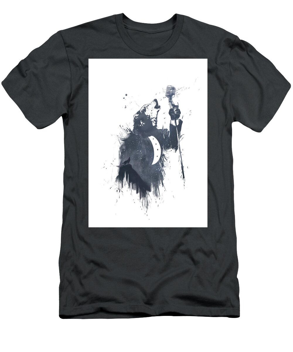 Wolf T-Shirt featuring the mixed media Wolf song by Balazs Solti